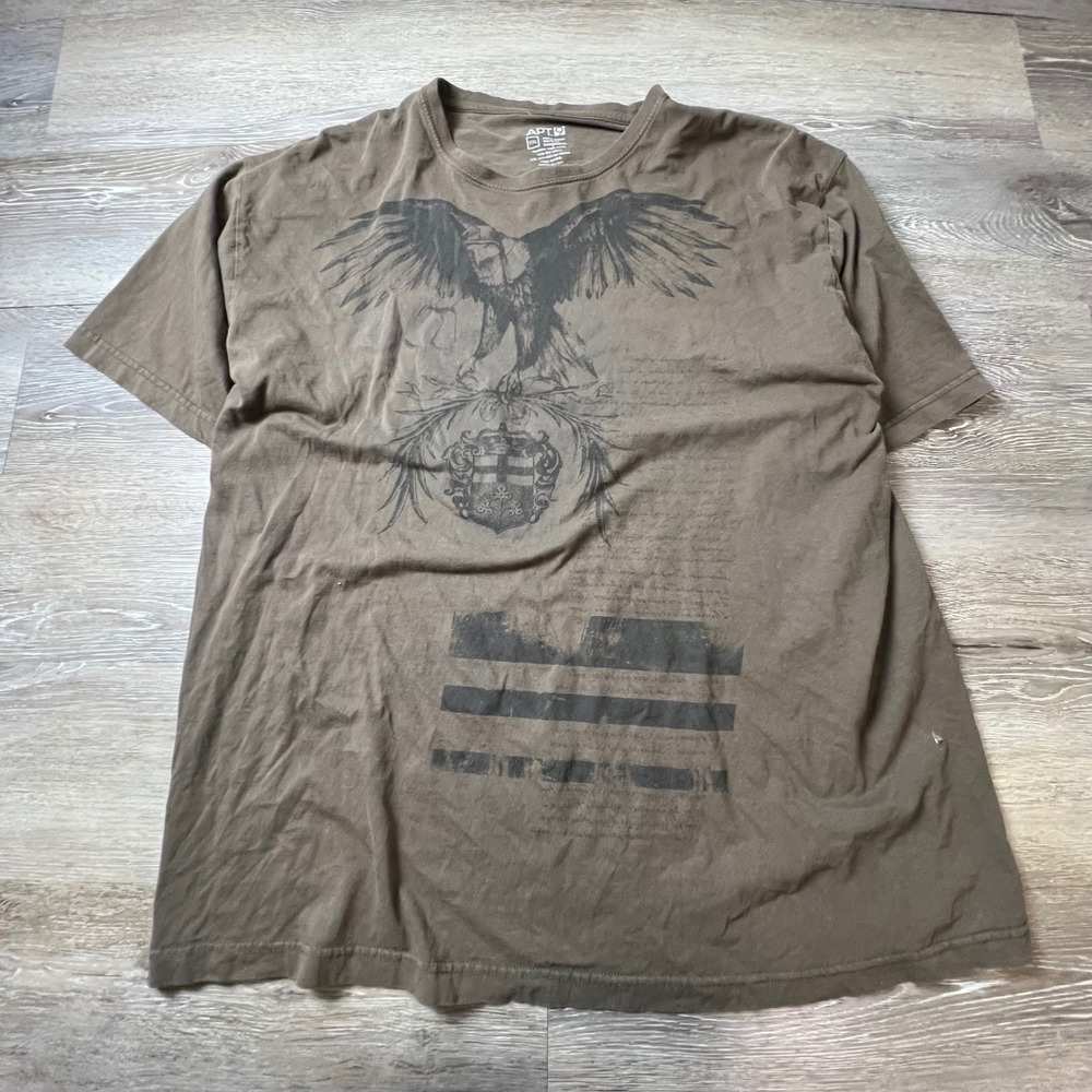 Apt 9 Graphic Tee Mens XXL Brown Eagle Crest Short Sleeve Cotton Shirt AT66